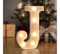 QEOCP Letras iluminadas con luces LED para marquesina, 26 letras del alfabeto y 10 números, letras grandes para fiestas, cumpleaños, bares, decoración de Navidad, funciona con pilas (blanco cálido, J)