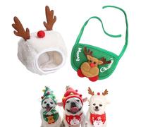 QEOTOH Adorable Christmas Tree Pom-Pom Hat for Pet, Dog and Cat Christmas Matching Costumes, Cute Puppy Christmas Hat & Bib, Party Pet Supplies Accessories (S,White+Green)