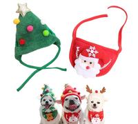QEOTOH Adorable Christmas Tree Pom-Pom Hat for Pet, Dog and Cat Christmas Matching Costumes, Cute Puppy Christmas Hat & Bib, Party Pet Supplies Accessories (S,Green+Red)