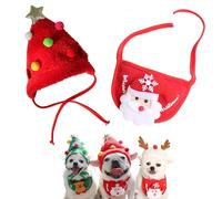 QEOTOH Adorable Christmas Tree Pom-Pom Hat for Pet, Dog and Cat Christmas Matching Costumes, Cute Puppy Christmas Hat & Bib, Party Pet Supplies Accessories (S,Red)