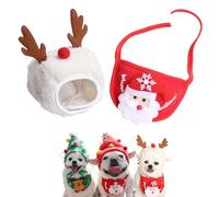 QEOTOH Adorable Christmas Tree Pom-Pom Hat for Pet, Dog and Cat Christmas Matching Costumes, Cute Puppy Christmas Hat & Bib, Party Pet Supplies Accessories (L,White+Red)