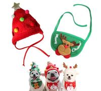 QEOTOH Adorable Christmas Tree Pom-Pom Hat for Pet, Dog and Cat Christmas Matching Costumes, Cute Puppy Christmas Hat & Bib, Party Pet Supplies Accessories (L,Red+Green)