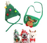 QEOTOH Adorable Christmas Tree Pom-Pom Hat for Pet, Dog and Cat Christmas Matching Costumes, Cute Puppy Christmas Hat & Bib, Party Pet Supplies Accessories (S,Green)