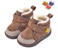 QEOTOH Baby Snow Boots, Winter Warm Non-Slip Toddler Shoes Outdoor Indoor, Thick Fleece Soft Bottom Cotton Shoes for Boys and Girls (Coffee,17)