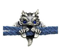 QEOTOH Cute Silver Dragon Bracelet, Handmade Braided Dragon Baby Bead Bracelet, Adjustable Dragon Lucky Charm Bangles, Personalized Animal Jewelry Gift for Men Woman (Blue Eyes)