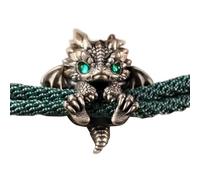 QEOTOH Cute Silver Dragon Bracelet, Handmade Braided Dragon Baby Bead Bracelet, Adjustable Dragon Lucky Charm Bangles, Personalized Animal Jewelry Gift for Men Woman (Green Eyes)