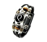 QEOTOH Handmade 26 Letter Leather Bracelet, Adjustable Black Leather Initial Bracelet with Matching A-Z Letter Pattern, Boho Multilayer Braided Leather Beaded Bangle Jewelry Gifts for Men Women (Q)