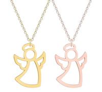 QEOTOH Handmade Guardian Angel Charm Necklace, Guardian Angel Pendant Necklace Luck Charm, Angel of Protection Jewelry Gift for Women Girls (Gold+Rose Gold)
