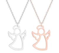 QEOTOH Handmade Guardian Angel Charm Necklace, Guardian Angel Pendant Necklace Luck Charm, Angel of Protection Jewelry Gift for Women Girls (Silver+Rose Gold)
