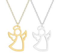 QEOTOH Handmade Guardian Angel Charm Necklace, Guardian Angel Pendant Necklace Luck Charm, Angel of Protection Jewelry Gift for Women Girls (Gold+Silver)