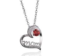 QEOTOH Mom Necklace with Crystal, Heart Crystal Mom Necklace for Women Birthday Mothers Day Gifts, Heart Pendant Jewelry Gifts for Mum (Red)