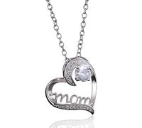 QEOTOH Mom Necklace with Crystal, Heart Crystal Mom Necklace for Women Birthday Mothers Day Gifts, Heart Pendant Jewelry Gifts for Mum (White)