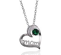 QEOTOH Mom Necklace with Crystal, Heart Crystal Mom Necklace for Women Birthday Mothers Day Gifts, Heart Pendant Jewelry Gifts for Mum (Green)