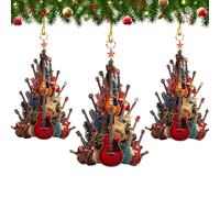 QEOTOH Rockin' Around The Guitar Christmas Tree Ornament, 2D Flat Acrylic Stacking Rock Guitar Hanging Ornaments, Personalized Gift for Guitar Player, Music Enthusiasts, Teacher (3PCS)