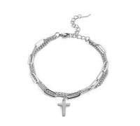 QEOTOH Trendy Cross Pendant Double Layer Bracelet, Stylish Cross Pendant Layerd Chain, Christian Bracelets for Women Men Gifts (Steel Color)
