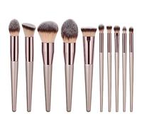 Qerwsdty 10 Brochas de Maquillaje, Herramientas de Belleza, Brochas para Base Champagne Gold, Brochas para Sombras de Ojos