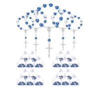 Qerwsdty 25 Piezas de Rosario de Bautismo Azul, Minirosarios, Rosario Pequeño para Regalos de Fiesta, Rosario de Dedo con Cuentas y 25 Bolsas de Organza