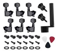 Qerwsdty Claves de Clavijas de AfinacióN de Cuerdas de Guitarra de 6 Piezas 3 Izquierda 3 Derecha MáQuina de Guitarra Perillas de Cabezales con de BotóN Correa Selecciones (Negro)