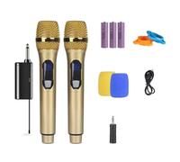 Qerwsdty De MicróFono DináMico De Metal con MicróFono InaláMbrico con Receptor Recargable para Karaoke, Canto, Bodas, Dorado