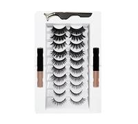 Qerwsdty Kit de PestañAs MagnéTicas con Delineador de Ojos, 10 Pares de PestañAs MagnéTicas Reutilizables, PestañAs Postizas MagnéTicas 3D(B)