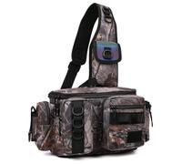 Qerwsdty Mochila para aparejos de pesca, caja de cebo, bolsa de almacenamiento para equipo, bolsa de cinturón, mochila de pesca con mosca con soporte para caña, bolsa de hombro B, Camuflaje de hoja