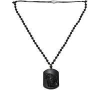 Qerwsdty Natural hecho a mano tallado negro obsidiana cabeza de colgante con collar de perlas, Obsidiana Negra