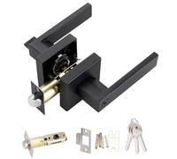 Qeunrtiy Palanca de Puerta Resistente Cerradura de Puerta Manijas de Puerta Cuadradas Palancas de Puerta de Entrada Juego de Manijas de Puerta Delantera y Exterior, con Llave