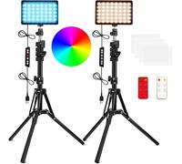QEUOOIY Paquete de 2 luces LED RGB para video con soporte de trípode ajustable/filtros blancos, regulable, 2500-6500 K, kit de iluminación de videoconferencia USB para fotografía de YouTube/Game Zoom