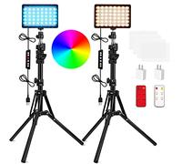 QEUOOIY Paquete de 2 luces LED RGB para video con soporte de trípode ajustable/filtros blancos, regulable, 2500-6500 K, kit de iluminación de videoconferencia USB para fotografía de YouTube/Game Zoom