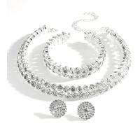 QEXUJOW Collares para mujer,Conjunto de accesorios de novia de 3 piezas, moda nupcial, collar y aretes en forma de lágrima con circonitas y diamantes, joyería de boda.