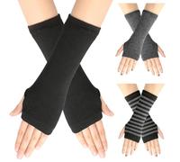 QEXUJOW Guantes y manoplas para mujer 3 pares de calentadores de brazos largos, guantes térmicos de punto sin dedos, guantes térmicos de invierno, puños elásticos