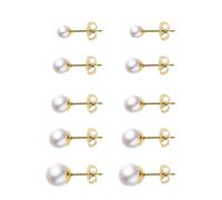 QEXUJOW Pendientes para mujer,5 pares de pendientes de perlas, pendientes de botón de perlas de oro de 4-8 mm, pendientes de botón para mujer, juego de pendientes para mujer y niña