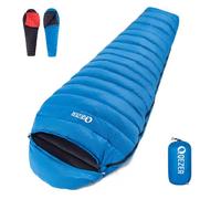 QEZER Saco de Dormir Ultraligero de plumón para Adultos, Solo 780 g, Ligero, 15 °C, 25 °C, 600 Relleno, para Acampar y Senderismo al Aire Libre, con Saco de compresión Gratis (Blue 5°C)