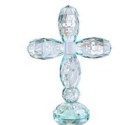 QF - Cruz de Cristal de 14 x 17,8 cm, decoración Artesanal de Cristal (Cian/Azul)