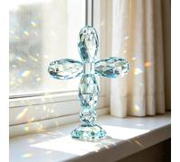 QF - Cruz de Cristal de 14 x 17,8 cm, decoración Artesanal de Cristal (Cian/Azul)