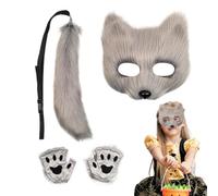 Qfdiwr Conjunto de Máscara de y Cola | Accesorios para Disfraces de Halloween - Cubrecara de Gato con Guantes de Patas,para Fiestas, Celebraciones, Eventos, Carnavales, Adultos y Adolescentes