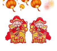 Qfdiwr Feliz Año Nuevo Pegatinas Para Ventana | Calcomanías Diseño del Dios de la Riqueza Estilo de Dibujos Animados - Símbolo De Prosperidad Diseño De Año Nuevo Decoraciones Adhesivas Puerta Ventana