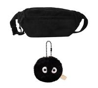 QFEHTHSK 1 Riñonera Negra Y 1 Colgante De Bola De Piel, Bolso De Hombro Para Mujer, Bolso De Hombro, Riñonera De Pana, Bolsa De Almacenamiento De Gran Capacidad, Productos Para Exteriores