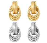 QFEHTHSK 2 Pares De Pendientes Colgantes Anudados, Pendientes Geométricos, Pendientes Envueltos En Metal, Pendientes De Moda Simples, Pendientes Retro, Pendientes Elegantes