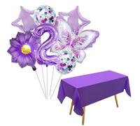 QFEHTHSK 7 Piezas De Globos De Decoración De Cumpleaños, 1 Pieza De Mantel, Decoraciones De Segundo Cumpleaños, Globos De Decoración De Mariposas, Decoraciones De Fiesta Temática