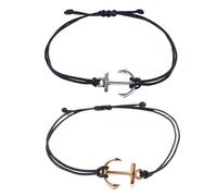 QFEHTHSK Pack De 2 Pulseras con Colgante De Ancla, Pulseras Trenzadas, Pulseras Vintage, Pulseras Sencillas De Moda, Pulseras Ajustables, Pulseras Creativas