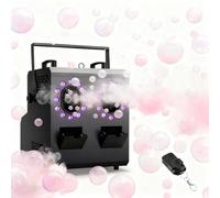 QFGain MáQuina De Burbujas Y Niebla con Humo E IluminacióN Rgbw, Control Remoto, Temporizador Y Control DM× - Tanques Dobles De 1.2 L, Calentamiento En 3 Minutos, Salida De 6000 Ft³/Min DualNozzle