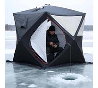 QFGain Tienda De CampañA para Pesca En Hielo con Sauna De Vapor Al Aire Libre - Refugio Aislante De Doble Capa con Chimenea Y Ventanas De TPU Resistentes A -30 °C, Suelo ExtraíBle