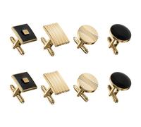 QFGasre 4 pares de gemelos para hombre, gemelos de tono clásico, gemelos de moda para hombre, gemelos de disco a rayas doradas, cuadrados, rectangulares, para negocios, bodas, fiestas, caja de regalo