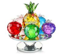 QFkris Mini Figuras de Cristal facetadas de Manzanas y piña coleccionables, Adorno de pisapapeles de Frutas de Vidrio con Base para decoración de Mesa del hogar