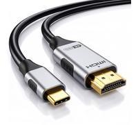 QGECEN Cable USB C a HDMI 2m, 4K@60Hz, Compatible con Thunderbolt 3/4/5 | Adaptador Type C a HDMI, carcasa aluminio, chapado oro; MacBook Pro M5/M4/M3, iPhone 17/16/15, Galaxy S26/S25/S24, Steam Deck