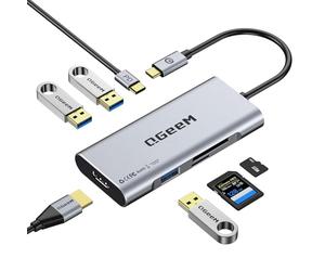 QGeeM Hub USB C 7 en 1, USB-C HUB Multiport Adapter mit HDMI 4K@30Hz, 3*USB 3.0 5Gbps/SD/TF Card Reader, 100W Power Delivery, para iPhone 15 Pro/MAX MacBook iPad Pro
