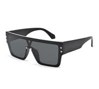 QGGNMGT Gafas de sol clásicas de moda con montura grande, de una sola pieza, para mujer y hombre, estilo punk, para conducir al aire libre, UV400 (negro y gris)