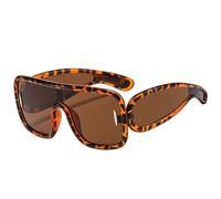 QGGNMGT Gafas de sol clásicas de moda con montura grande para mujer, de una sola pieza, estilo hip-hop punk, para conducir al aire libre, con protección UV400 (marrón leopardo).