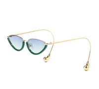 QGGNMGT Gafas de sol de lujo de media montura estilo ojo de gato para mujer, con patillas flexibles y detalles metálicos, modernas y elegantes, protección UV400 (verde azul té).